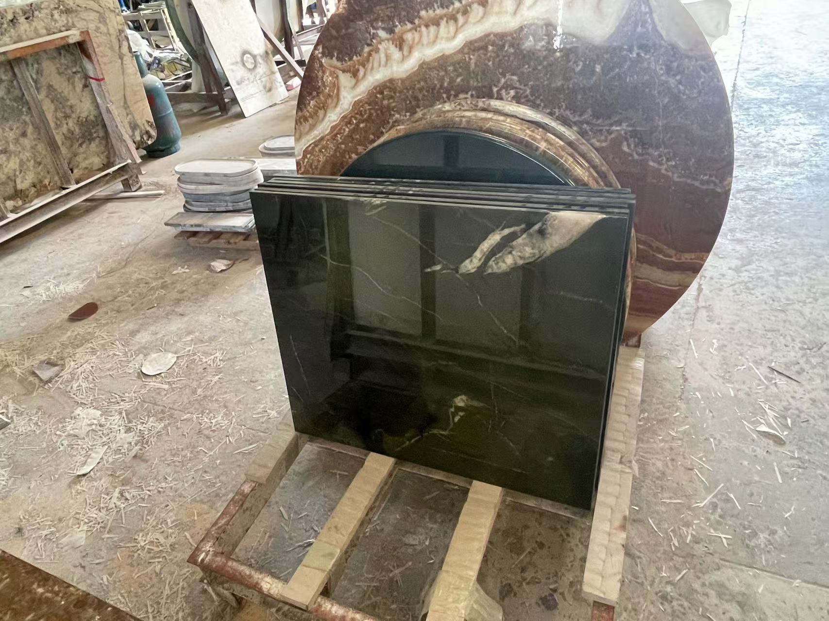 Avocado green marble coffee tables 